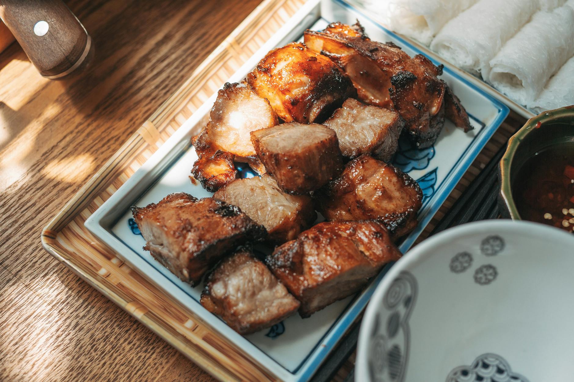 Hanoi food guide - bun cha grilled pork with noodles and herbs