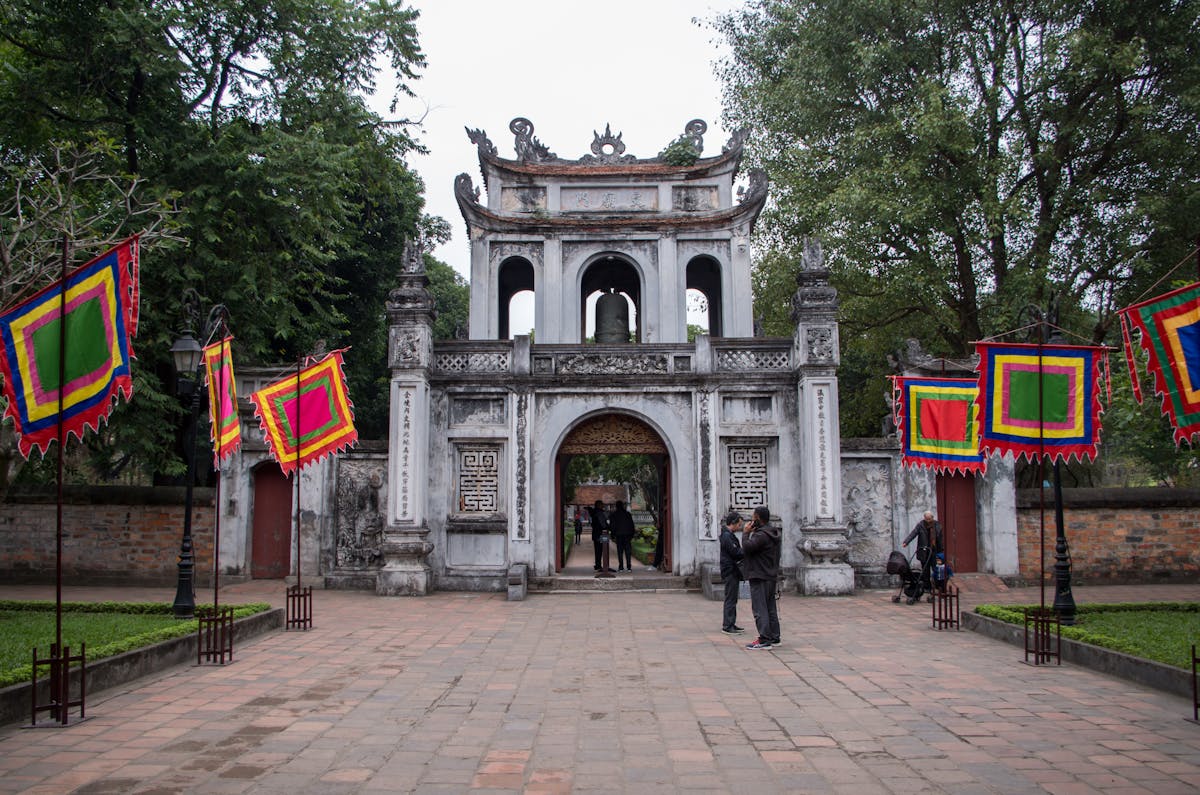 Historic main gate of the Temple of Literature Van Mieu in Hanoi Vietnam