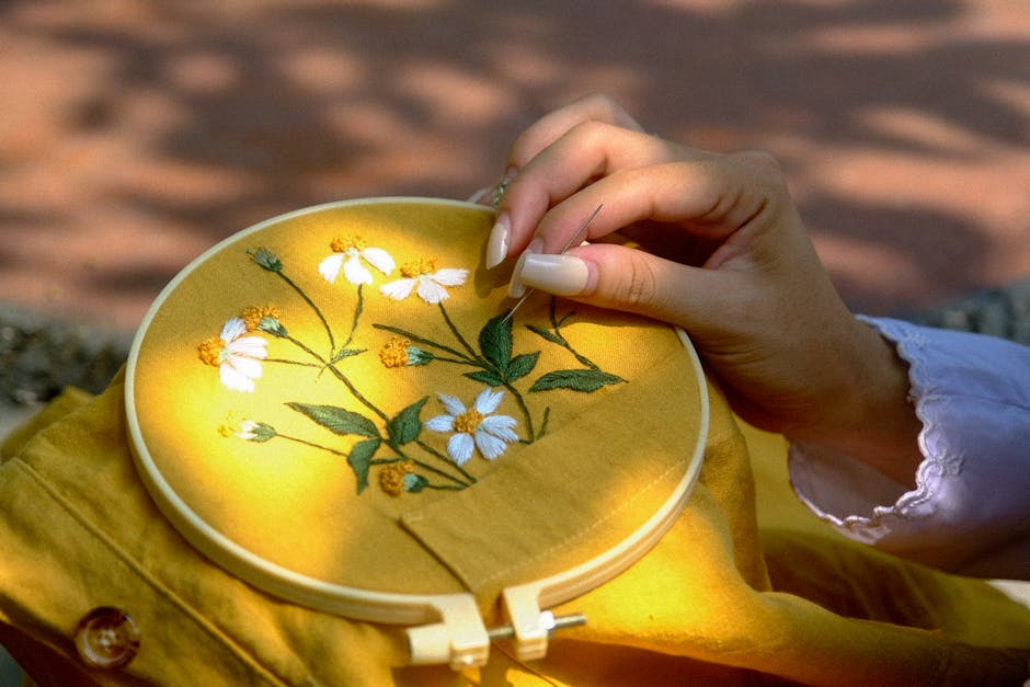 Beautiful hand embroidery of flowers in Vietnam