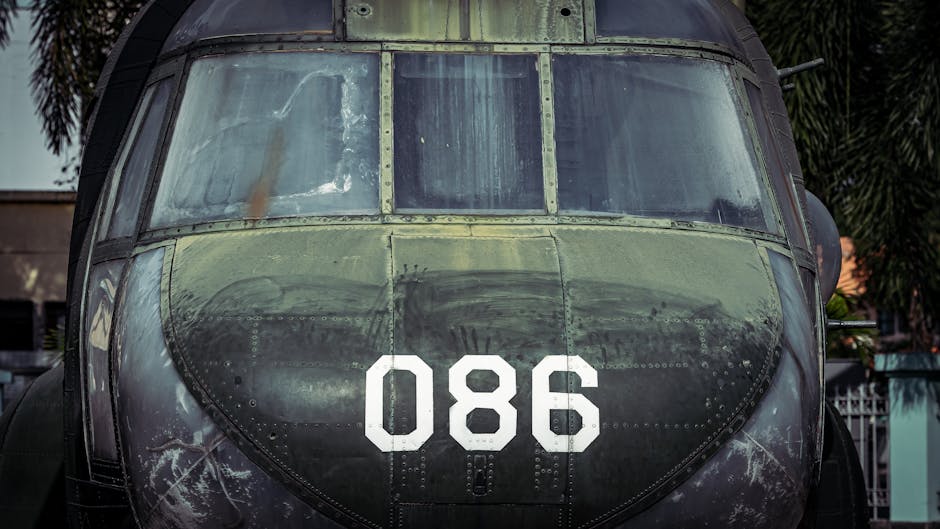 Vintage military helicopter on display Vietnam