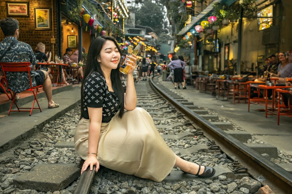 Crowds spilling onto Ta Hien beer street, the heart of Hanoi nightlife
